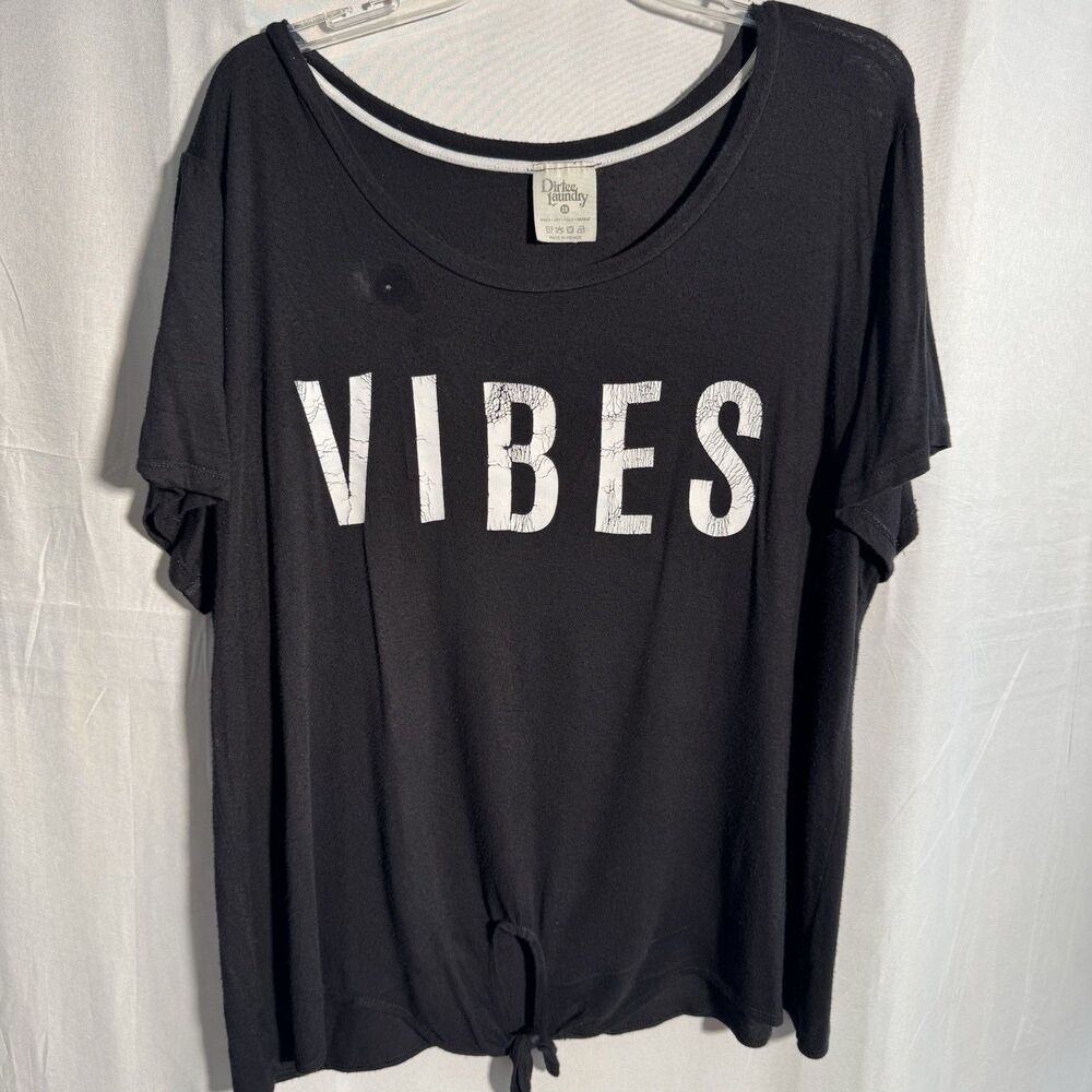 Dirty Laundry Vibes Graphic Tee Black Tie Front Short Sleeve Women XL